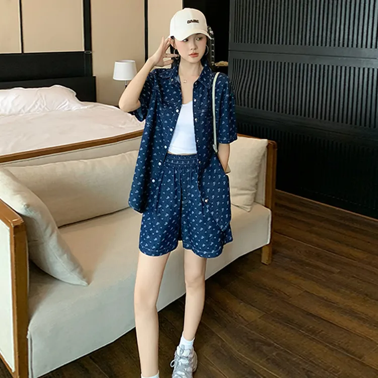 时尚运动套装女夏新款韩版宽松洋气显瘦短袖衬衣休闲短裤两件套潮