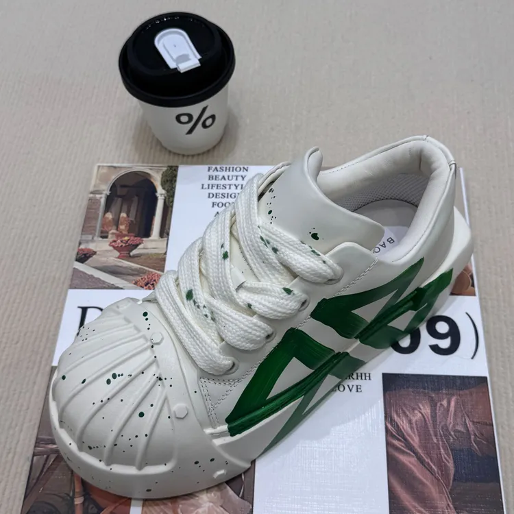 2025 新款男鞋厚底贝壳头板鞋中年系带休闲板鞋白色运动鞋休闲鞋