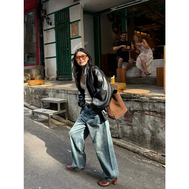 Seyora【旷野派克】立领落肩设计感飞行夹克外套皮衣 Y38327SY53