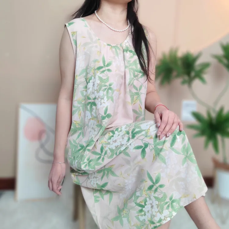无袖睡裙显瘦女夏中长款背心宽松大码薄款砍袖复古气质棉绸可外穿