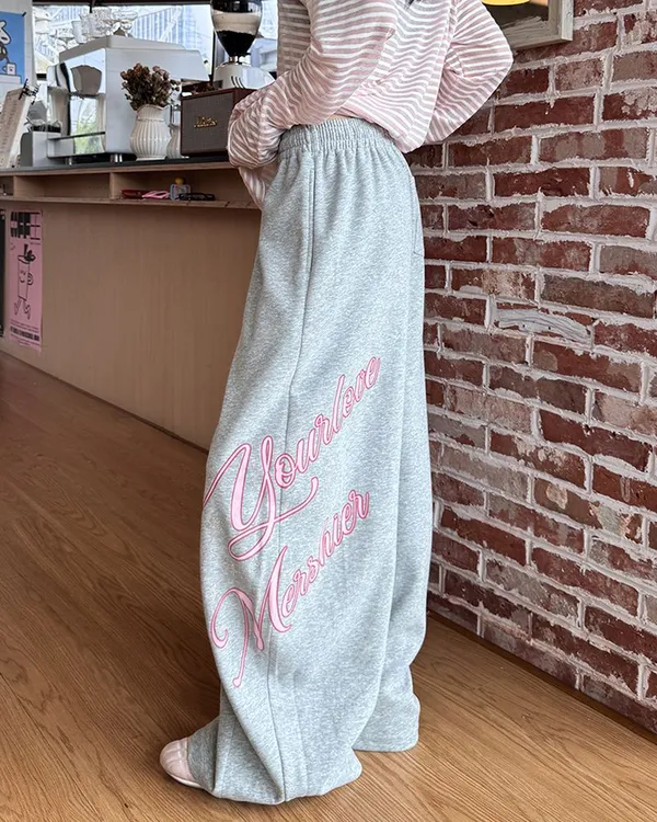 美式慵懒风字母印花阔腿休闲裤女春秋宽松垂感直筒百搭运动卫裤