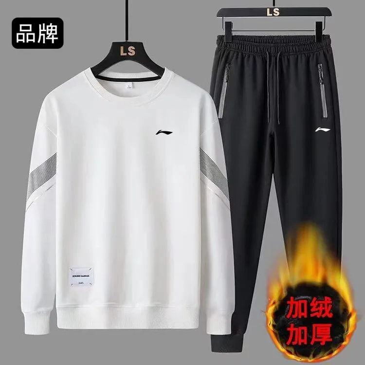 Ll-NlNG秋冬季男士休闲运动套装圆领卫衣时尚宽松加绒加厚两件套