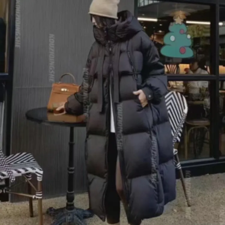厚款长款宽松型羽绒服宽松秋冬女款女士韩版百搭黑色过膝