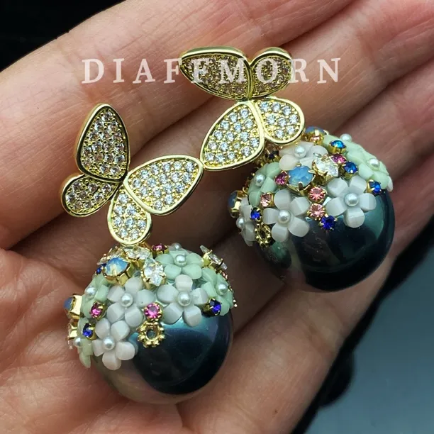 铜合金仿珍珠耳饰 YM《繁花蝶舞》 重工精致小众气质耳环