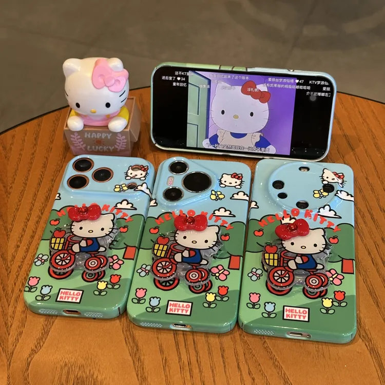 BANCA可爱单车Kitty支架适用苹果16/17手机壳华为oppo小米15vivo