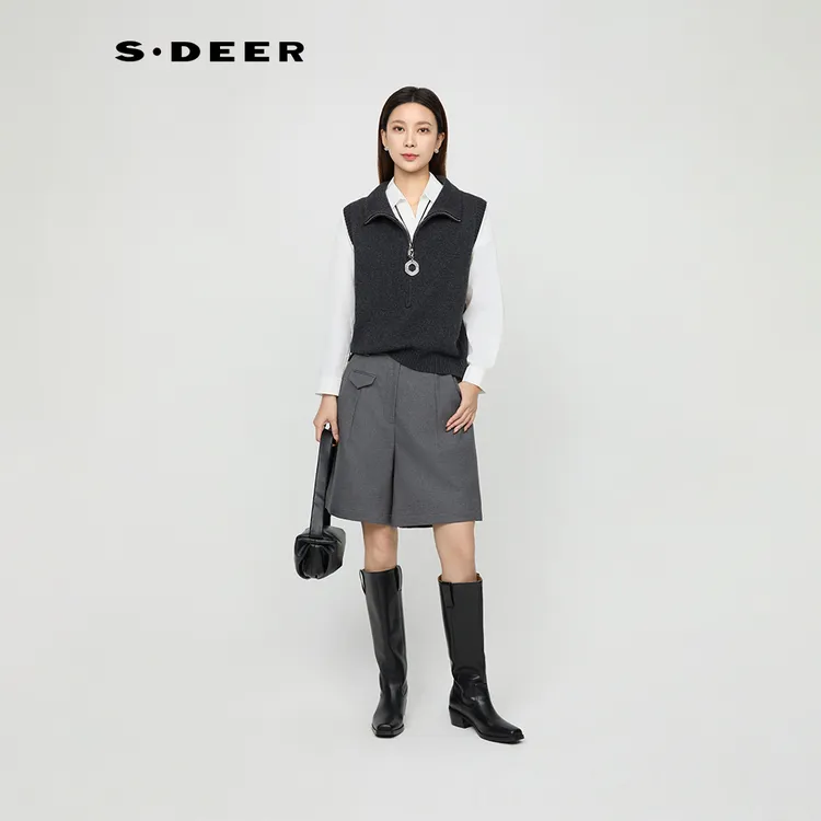 圣迪奥秋冬季女装轻奢气质时尚通勤休闲无袖针织衫S244Z1602