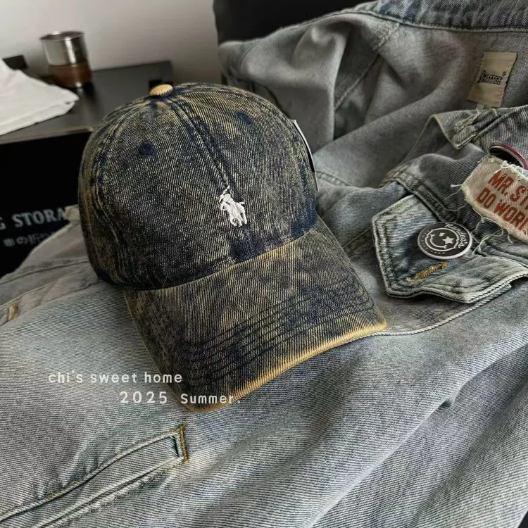 小马图案水洗牛仔棉软顶刺绣棒球帽深帽檐四季百搭男女同款