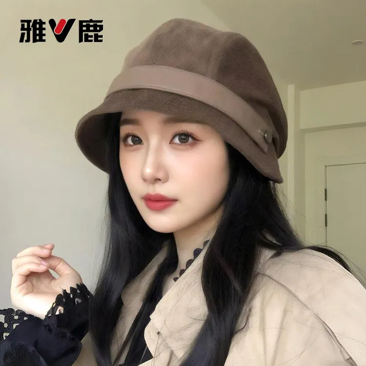 2025新款灯芯绒渔夫帽女气质一帽多戴礼帽显脸小大头围专属渔夫帽