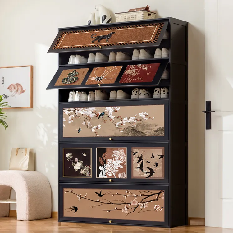 【热卖新品】钢制鞋柜家用门口多层鞋架中古风入户玄关防尘鞋架子