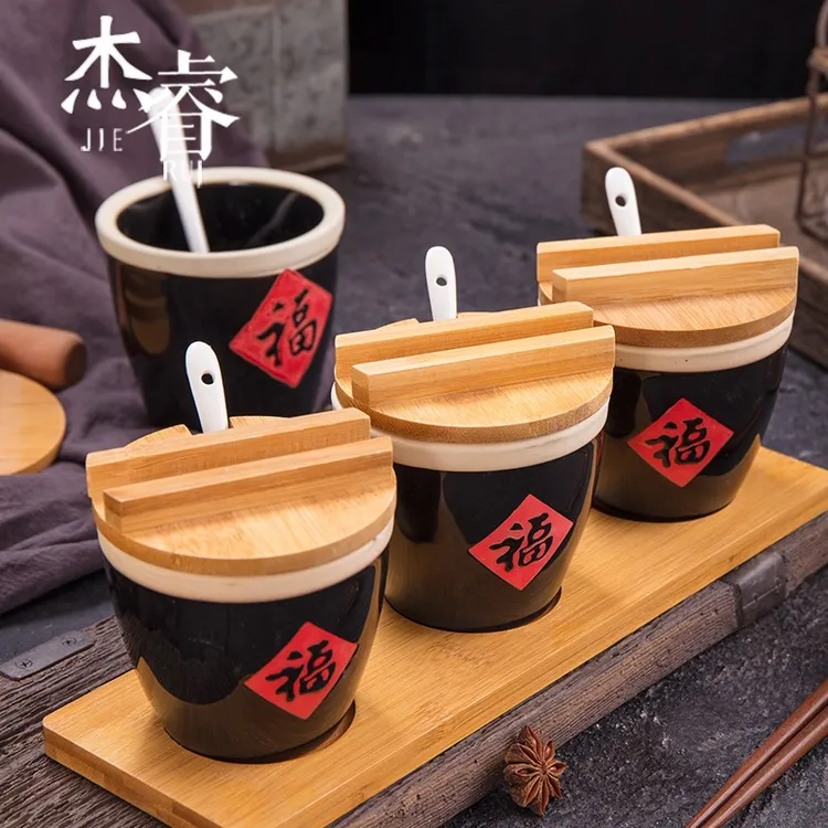 欣睿创意小福字缸小酱缸福缸小调料调味缸酒店辣椒盐缸老式复古
