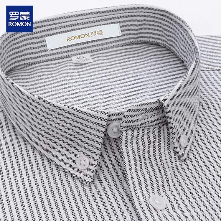 罗蒙纯棉牛津纺男士长袖衬衫外套条纹户外宽松日系中青年休闲衬衣