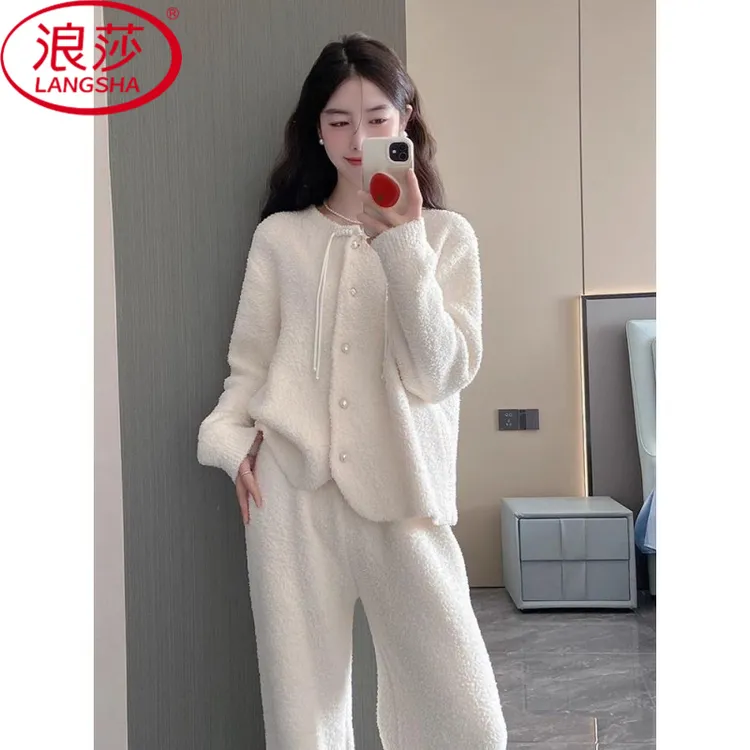 浪莎睡衣女秋冬半边绒新款可外穿家居服套装软绵绵高级感保暖加厚
