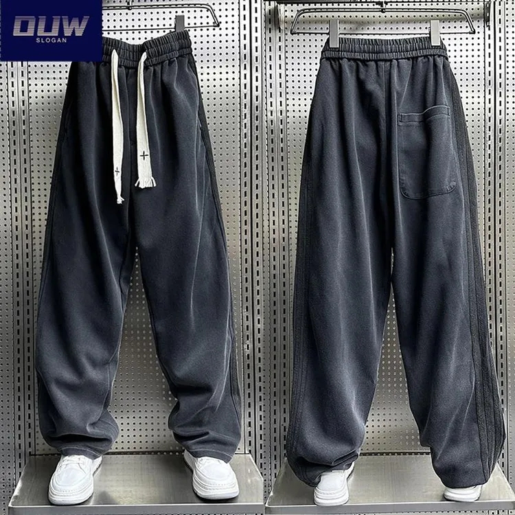 O.U.W男士新款卫裤潮流裤秋季美式高街宽松直筒水洗复古休闲长裤