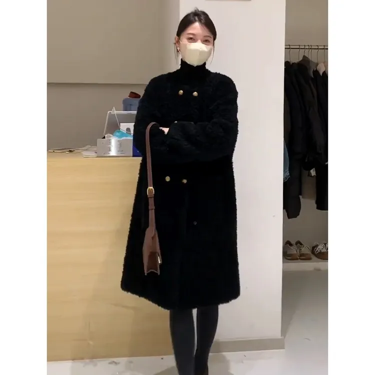 【一折专区】|【品牌撤柜】今年流行双排扣羊羔毛大衣女2024秋冬新款