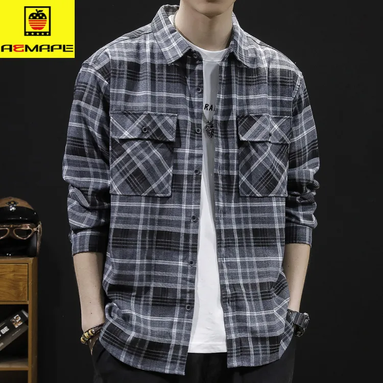 格子衬衫男帅气百搭春秋季新款宽松ins潮休闲衬衣长袖春秋外套装