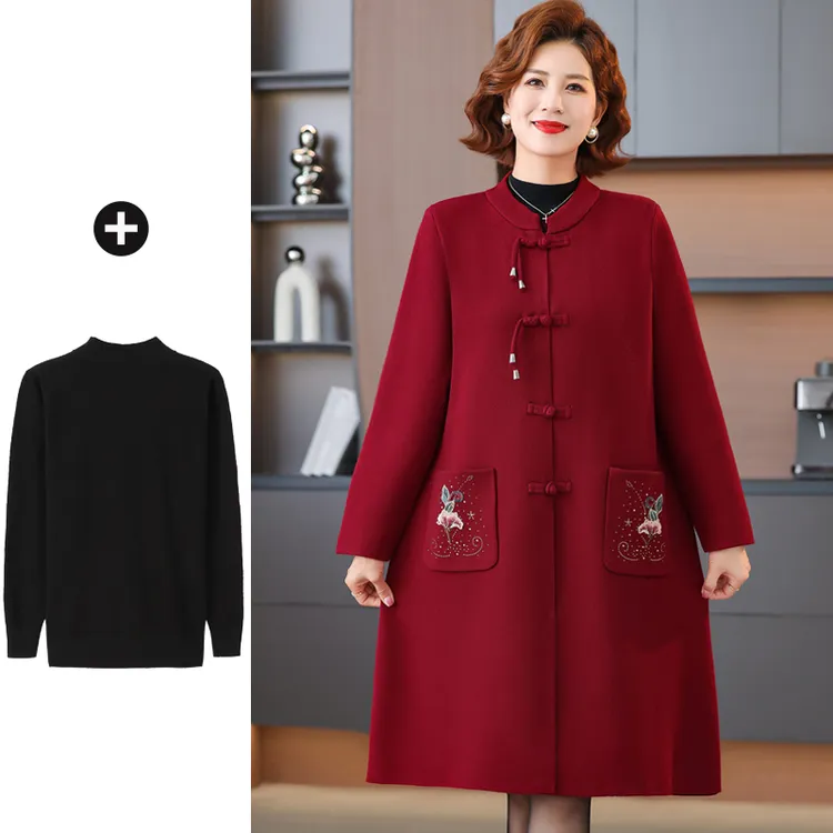 俞兆林喜婆婆秋冬装加肥加大码双面仿羊绒大码加绒妈妈春秋上衣