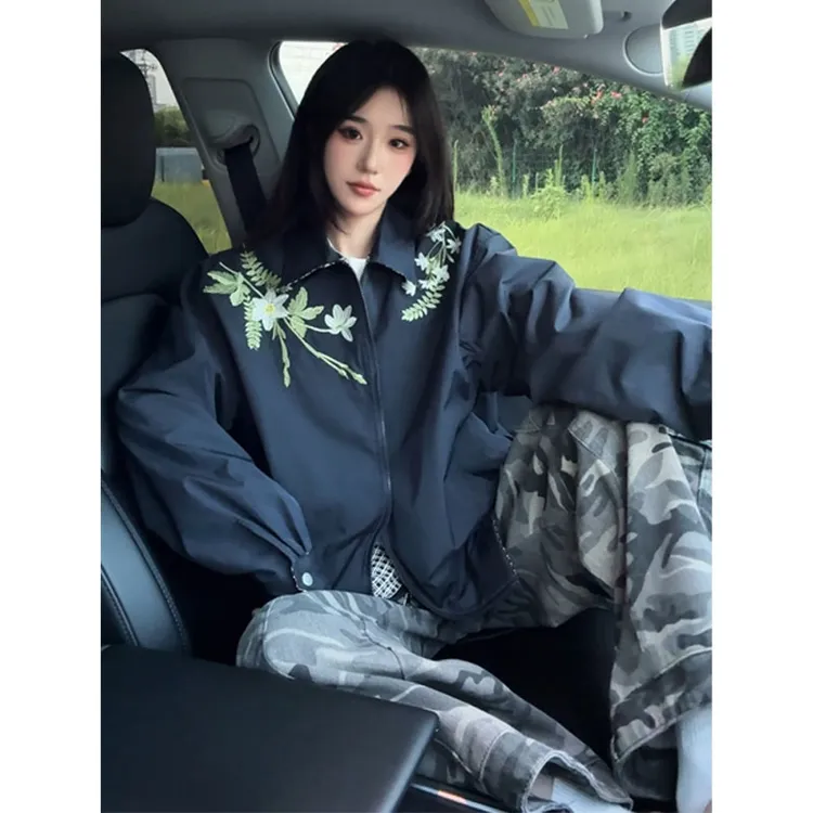 美式cleanfit花卉刺绣两面穿夹克外套男款高级感痞帅飞行员棒球服