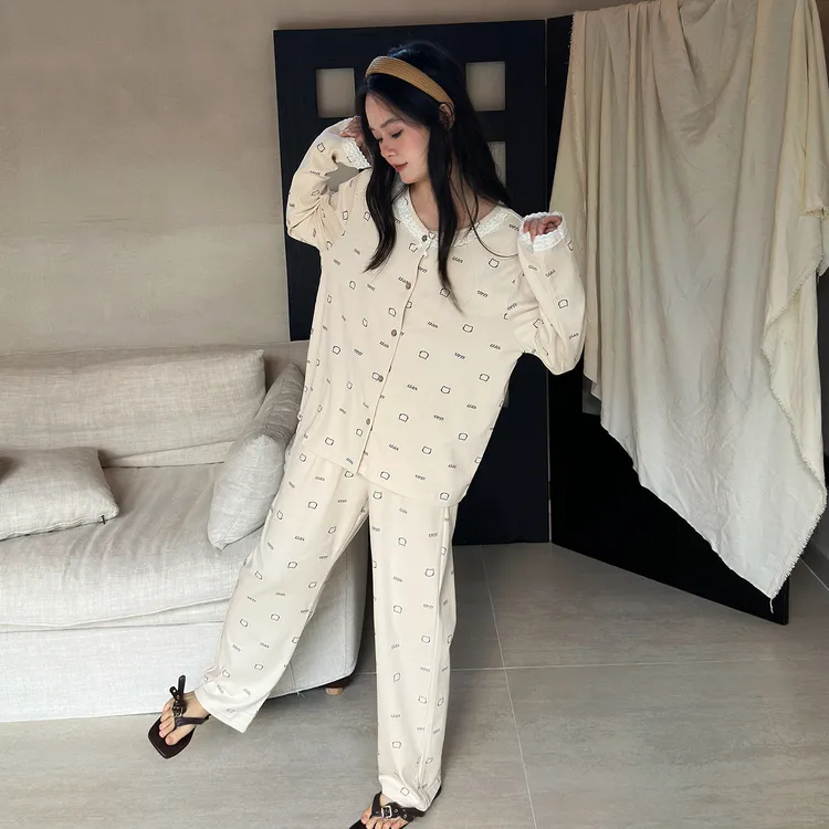 及好睡衣女春秋季纯棉长袖开衫家居服秋冬款休闲甜美风可外穿套装