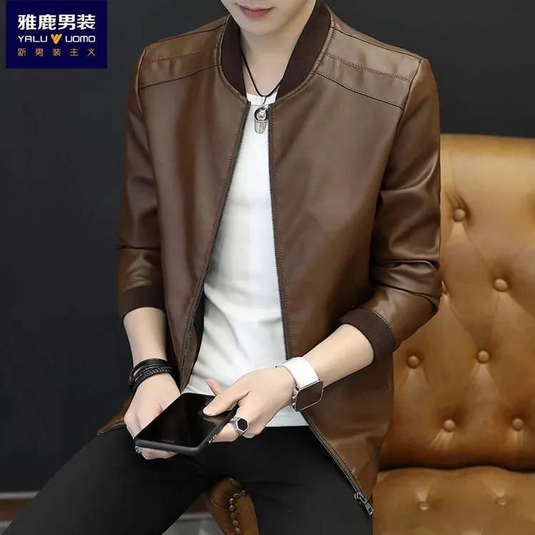 雅鹿男装 海宁PU皮衣男2025秋冬短款皮夹克休闲修身显瘦帅气外套