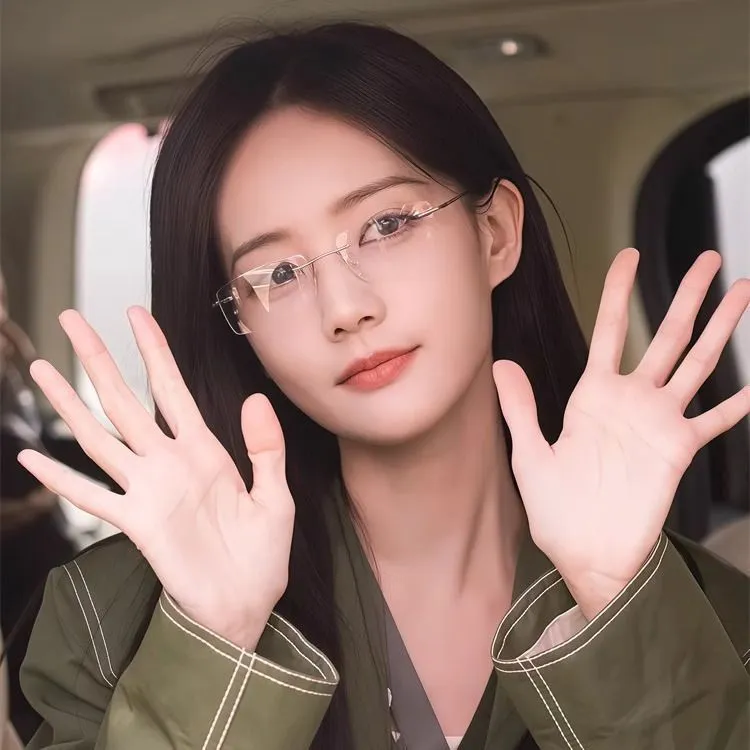 钛合金无框眼镜女近视可配度数御姐风高智感护目平光镜李一桐同款