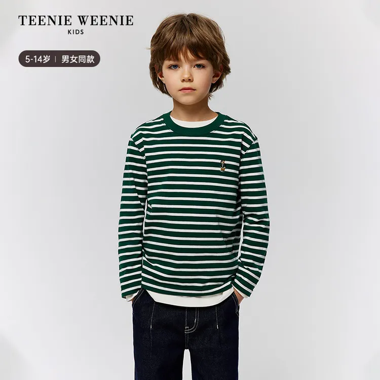 【达人专属】TeenieWeenie Kids小熊童装25年秋男女童条纹圆领T恤TKLS258C72I