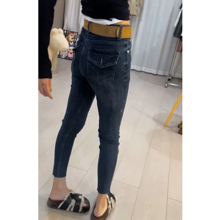 早秋新款高腰小脚牛仔裤女2025大码小个子弹力显瘦修身百搭铅笔裤