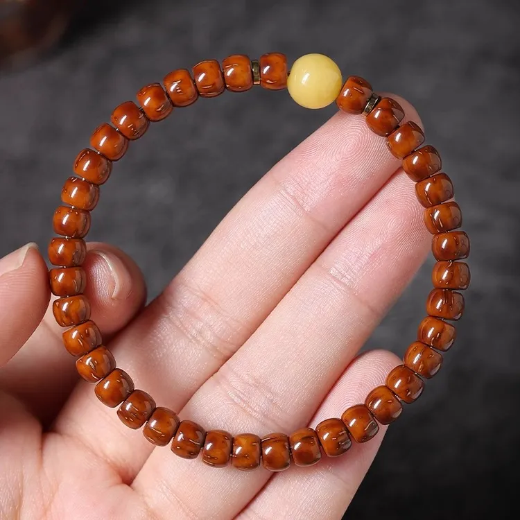 精工实心紫金鼠直切藏式手串6*5mm高端文玩老型珠叠戴绕指柔手链