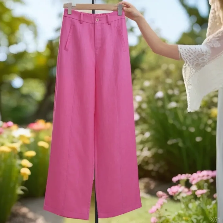 抗皱天丝亚麻裤女2025阔腿裤夏季薄款新款裤子休闲宽松高腰直筒裤