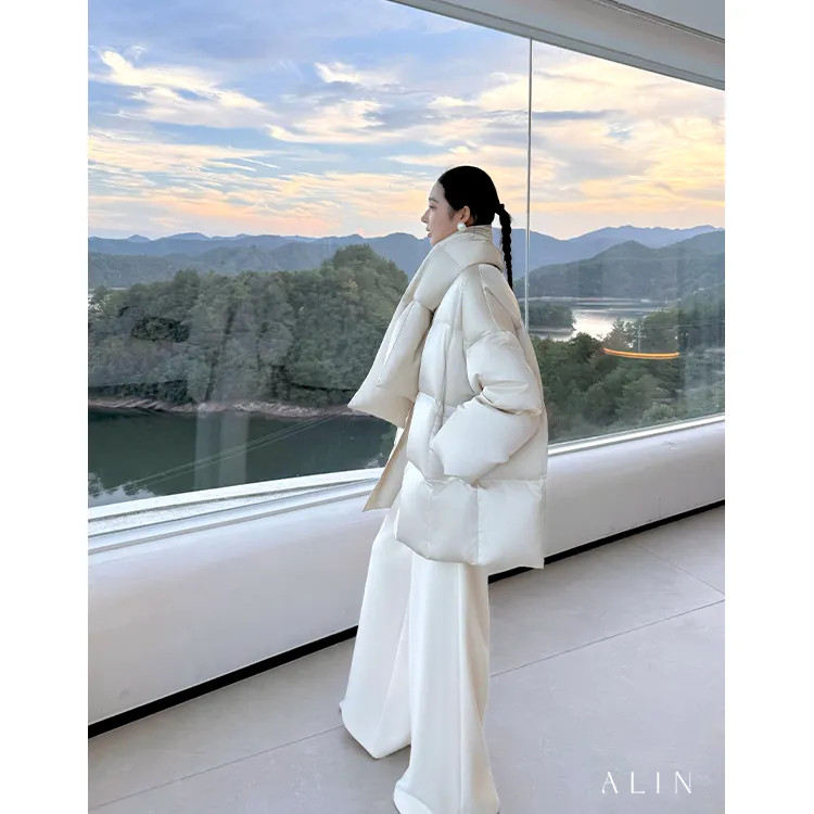 阿琳ALIN【归鸿落雪】冬季设计感带围巾羽绒服白鸭绒外套女AL5OYR10