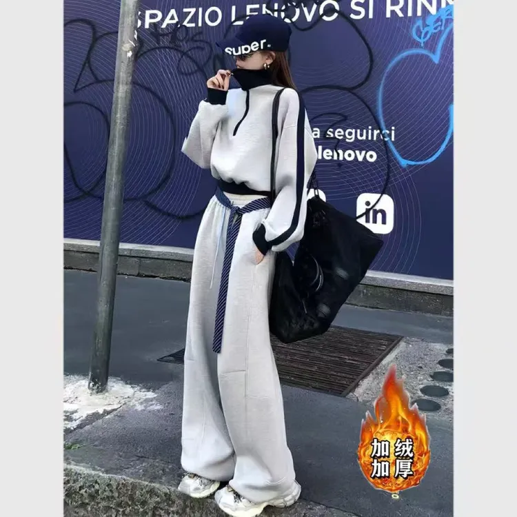 品牌正品美式复古慵懒风运动卫衣套装女时髦撞色宽松休闲裤三件套