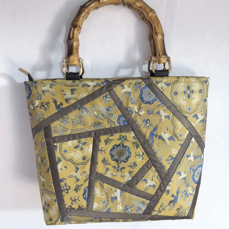 女士拼布大容量时尚托特包拼色竹节手腕包包奢侈