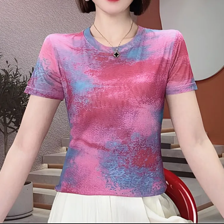 【长袖/短袖】新款时尚印花圆领女修身显瘦洋气百搭简约上衣C2129