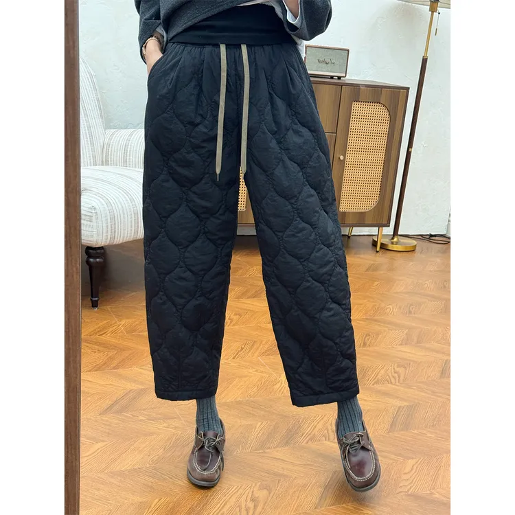 LANGQING 抽绳松紧腰绗棉哈伦九分裤棉裤46561/46906#