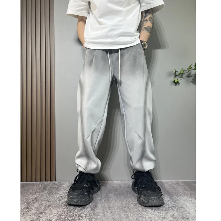 春夏季男士渐变色薄款束脚卫裤休闲裤时尚百搭宽松运动九分脏脏裤
