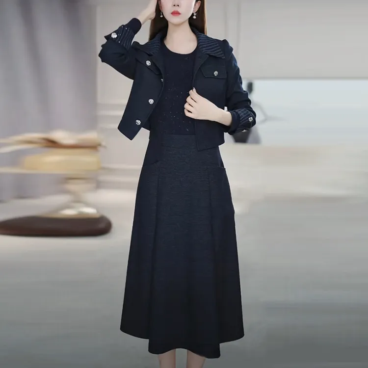 帛莱精纺清冷系衣服套装裙2025秋季新款长袖时尚轻奢两件套连衣裙