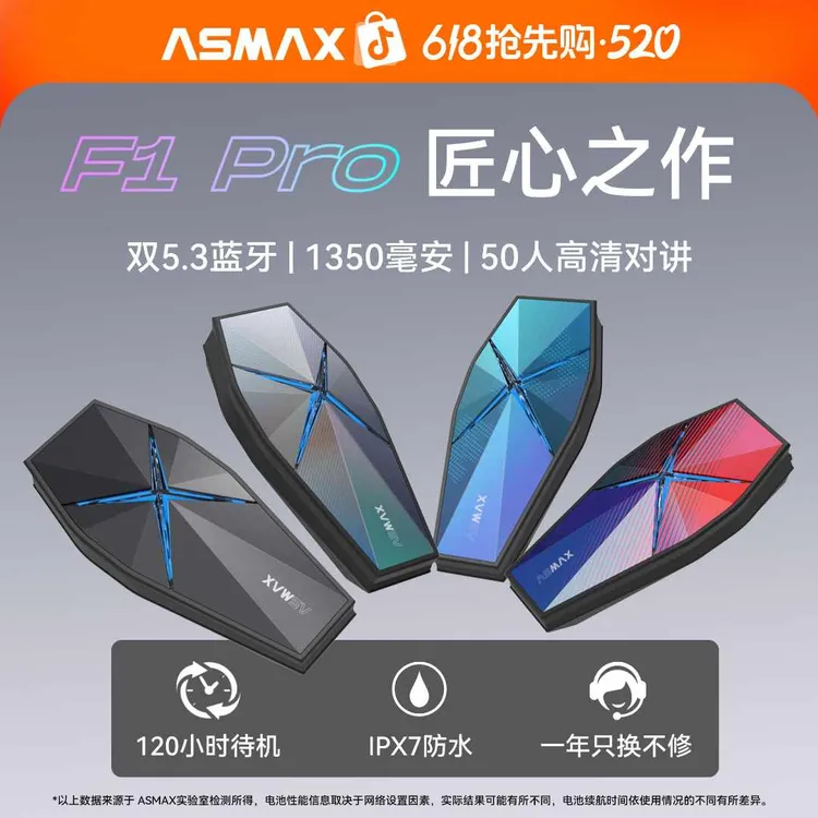 ASMAX 【F1 Pro】头盔蓝牙耳机摩托车骑行全盔内置智能语音对讲耳机商品图