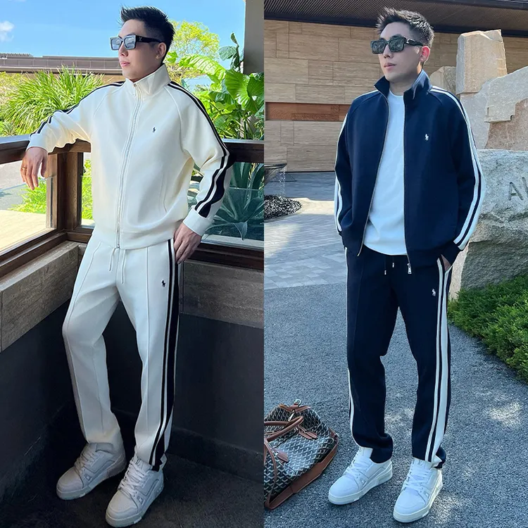 春秋潮牌立领拼接运动休闲套装男韩版百搭帅气加绒卫衣卫裤两件套