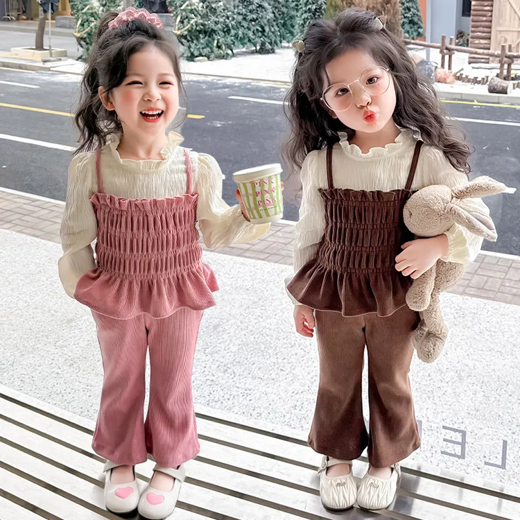 女童甜美套装2025春装新款儿童洋气喇叭裤长袖娃娃衫时髦炸街套装