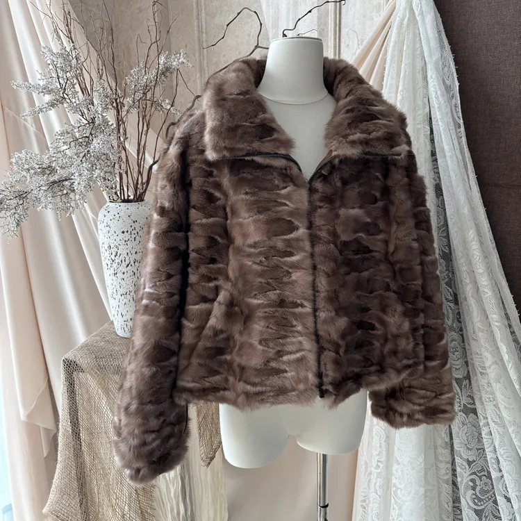 梦莎曼双面穿驼色宽松休闲皮草外套