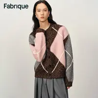 Fabrique Ganache 秋冬新品中古风混色绵羊毛菱格纹圆领针织开衫
