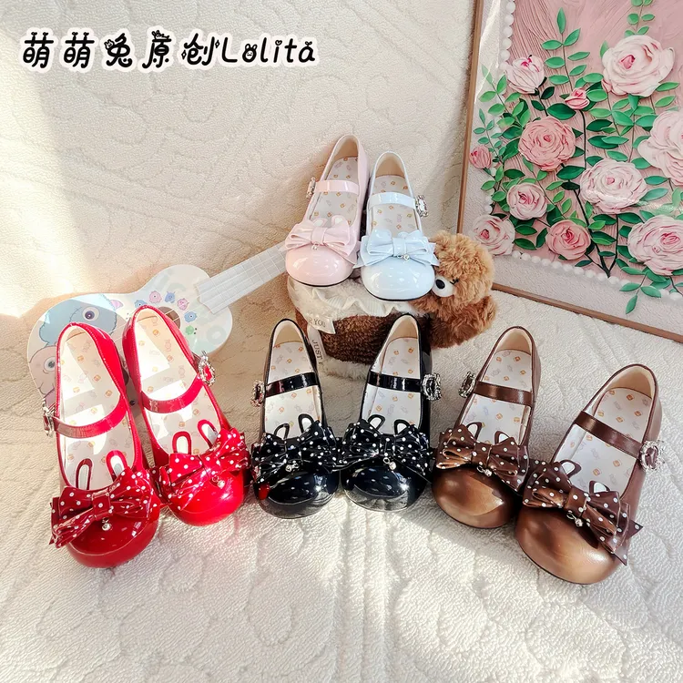 【兔团子】萌萌兔原创lolita鞋圆头蝴蝶结小皮鞋可爱lo鞋洛丽塔鞋
