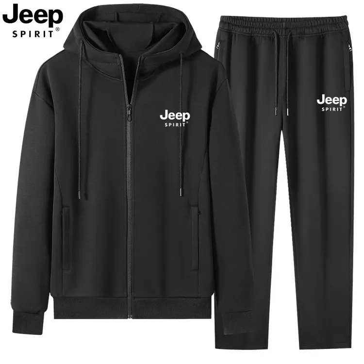 JEEP吉普运动套装男连帽开衫纯棉春秋款长袖长裤大码运动服两件套