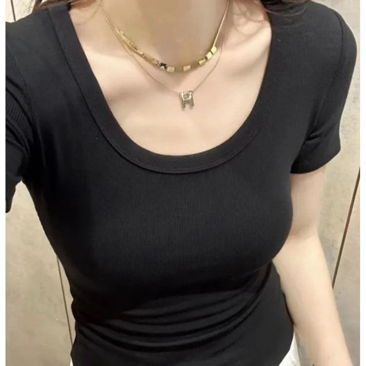 夏季修身显瘦圆领T打底衫显瘦高腰短款夏季小众上衣 817