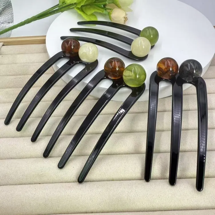 诗泊雅新款贵气简约三齿珠珠发簪抓夹商品图