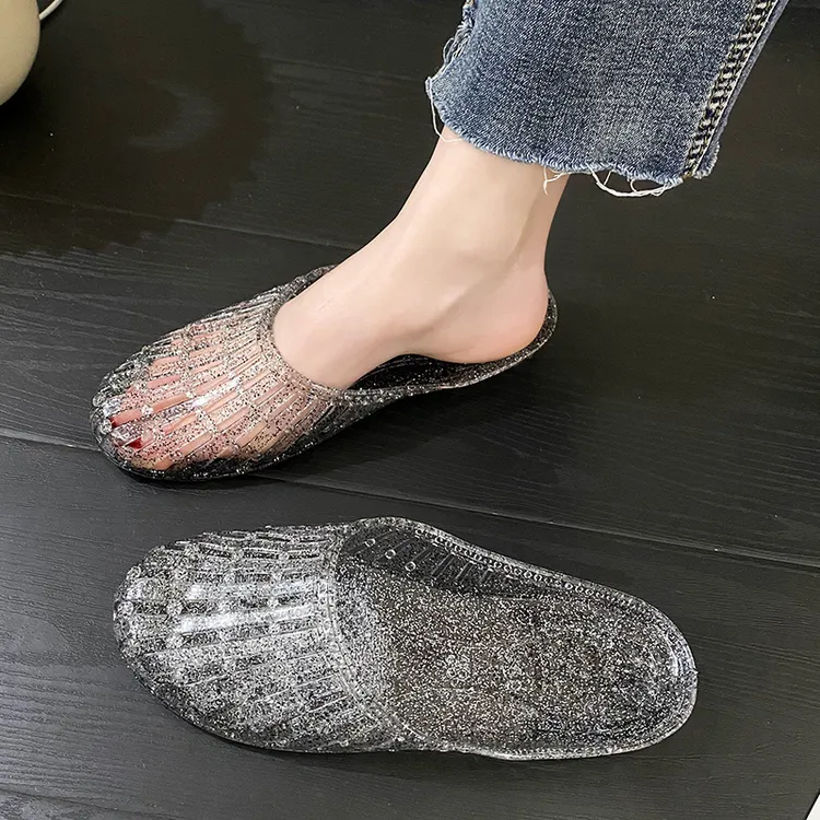 水晶拖鞋女士居家防滑防臭包头半拖女鞋外穿夏季镂空时尚洞洞网红
