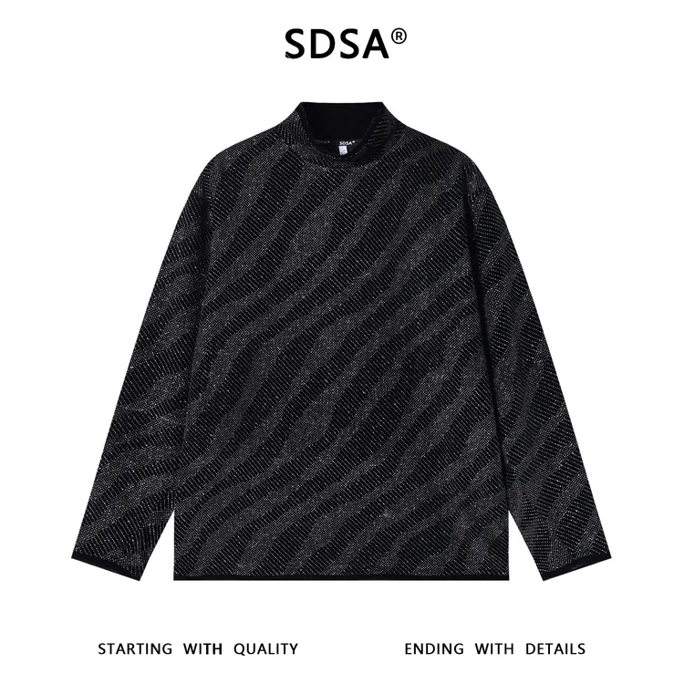SDSA男士秋冬新款痞帅男装韩版斜纹满天星半高领长袖T恤百搭时尚