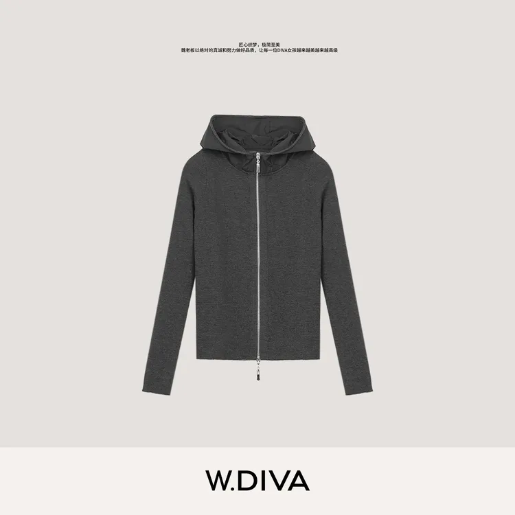 W.Diva【影织】澳洲进口连帽极细美丽诺羊毛开衫外套休闲53Z223127