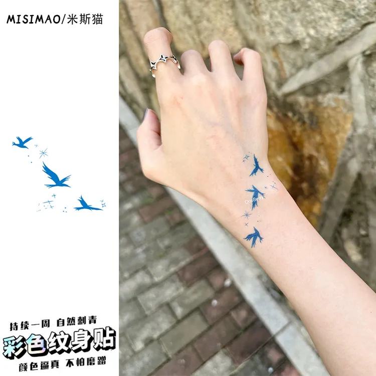 新款飞鸟唯美手背手腕纹身贴防水持久半永久天高任鸟飞自由图案