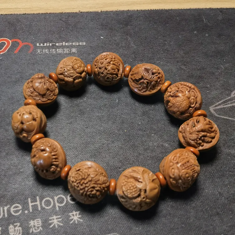 龙纹桃核纯手工雕刻多宝手串16+/15