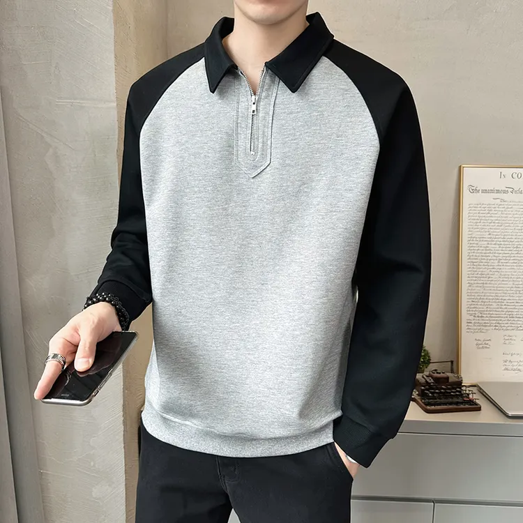 长袖拼接翻领翻领拼色男士卫衣春秋男士宽松拼色撞色